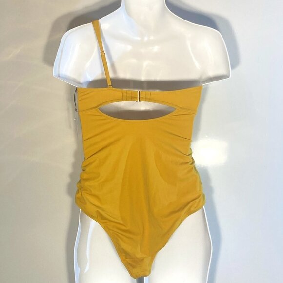 Shade & Shore NWT SZM Golden Yellow One Strap 1 Piece Figure Flattering Swimsuit - Picture 4 of 9
